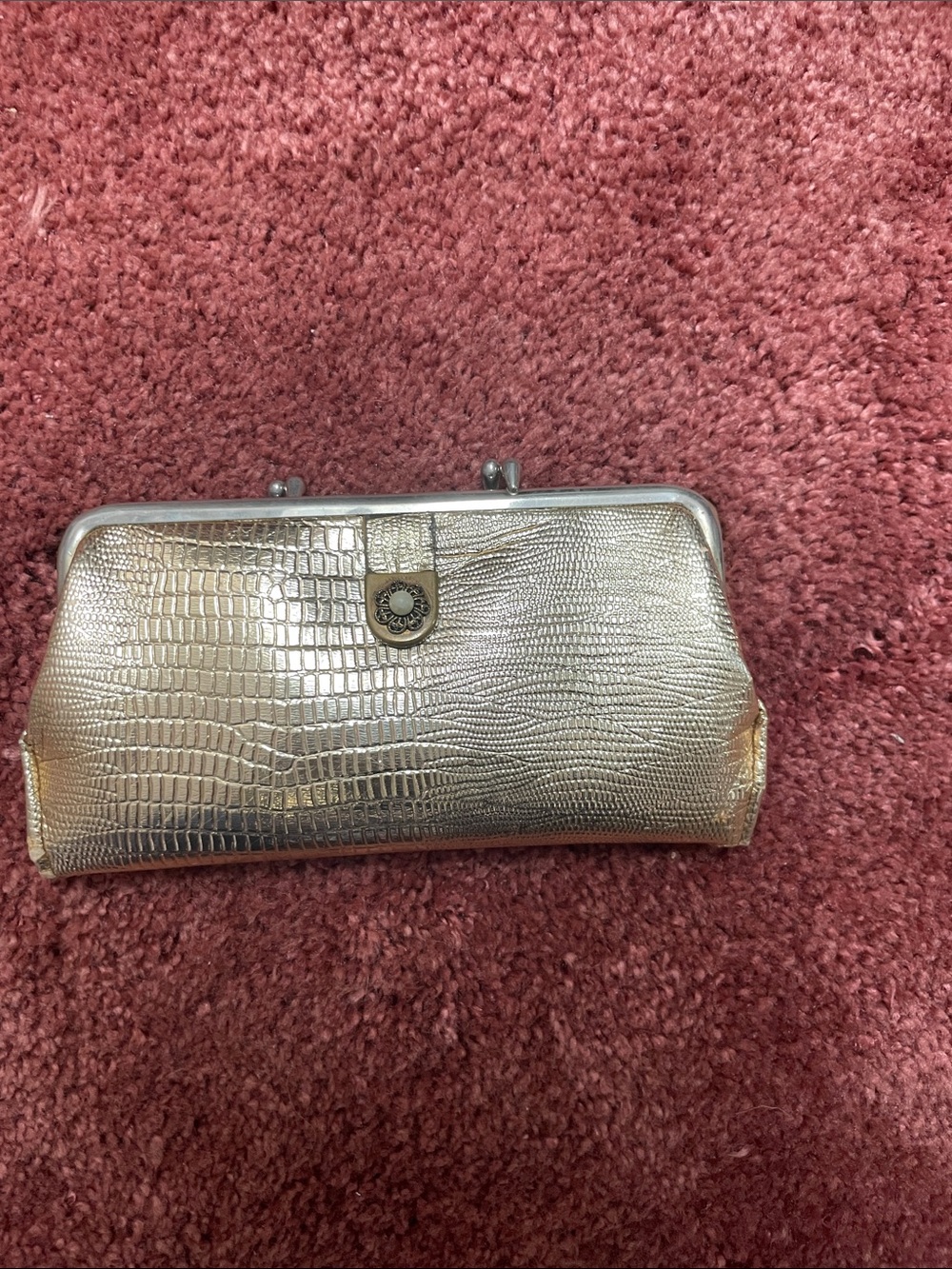 Metallic Gold Croc-Embossed Frame Clutch